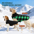 Kuoser Dog Winter Coat, Reversible Waterproof Dog Jacket with Leash Hole, Warm Dogs Fleece Vest Adjustable Doggy Cold Weather Clothes Plaid Christmas Outfit Pet Apparel for Extra Large Dogs, Green 3XL