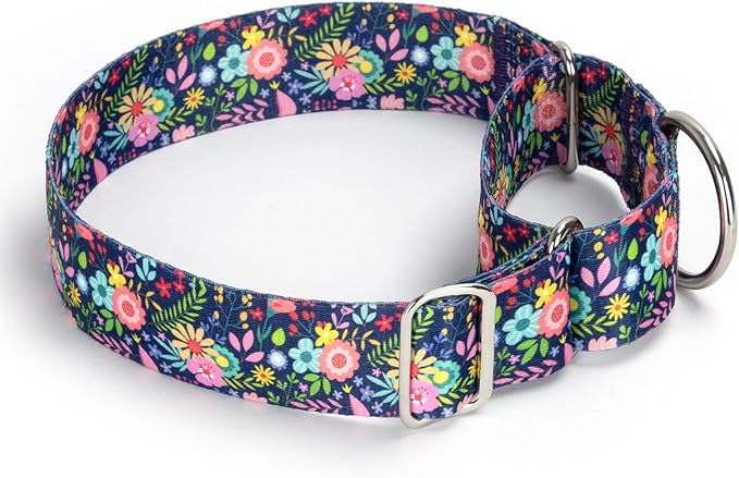 Wide 1.5 Inch Martingale Dog Collar - No Pull & Escape Proof Training Collar for Large Dogs,Adjustable Flower Pattern Thick Slip Collar (Flower,Large)