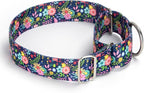 Wide 1.5 Inch Martingale Dog Collar - No Pull & Escape Proof Training Collar for Large Dogs,Adjustable Flower Pattern Thick Slip Collar (Flower,Large)