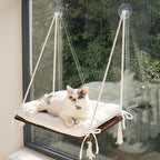CHEERPALS Cat Window Perch for Indoor Cats, Wooden Cat Bed for Window with Washable Cushion, Hanging Kitty Hammock Suitable for Small-to-Large Cats