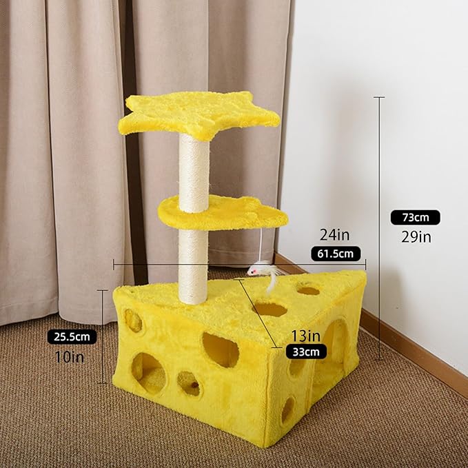 Big Cat Tree Fun Cat Tree Cheese Appearance with Sisal Scratching Platform Bed for Cats to Play and Sleep