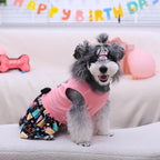 CuteBone Birthday Dog Dresses Velvet Holiday Small Dogs Clothes Onesie Pet Apparel Girl Puppy Skirt with Bow Hair Rope CVA48L-D