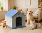VIXZEN Dog House Outdoor Large Breed - 38 Inch Weatherproof PP Resin Doghouse with Elevated Floor, Open Design & Easy Assembly, Large Dog Houses for Large Dogs Outside (Blue)