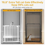 78.8" Extra Tall Cat Gate, 28.3-33" Wide Cat Door for Stairs, Pressure Mounted Easy Walk Through Safety Metal Pet Door for Doorway, No Drilling Pet Gate for Dogs (Black)
