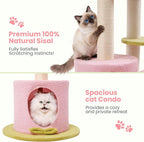 Max & Marlow Cat Tree Floor to Ceiling Cat Tower Height 95-108" Adjustable Kitten Tree Tall Climbing Tree with Carpet Scratching Post and Mat Cat Pole for Indoor Cats, Pink