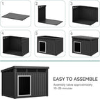 YITAHOME Plastic Dog House, Indoor & Outdoor Dog Kennel with Lift-Up Sloping Roof, Waterproof & Ventilated for Small to Medium Dogs, Easy to Clean Design, Black