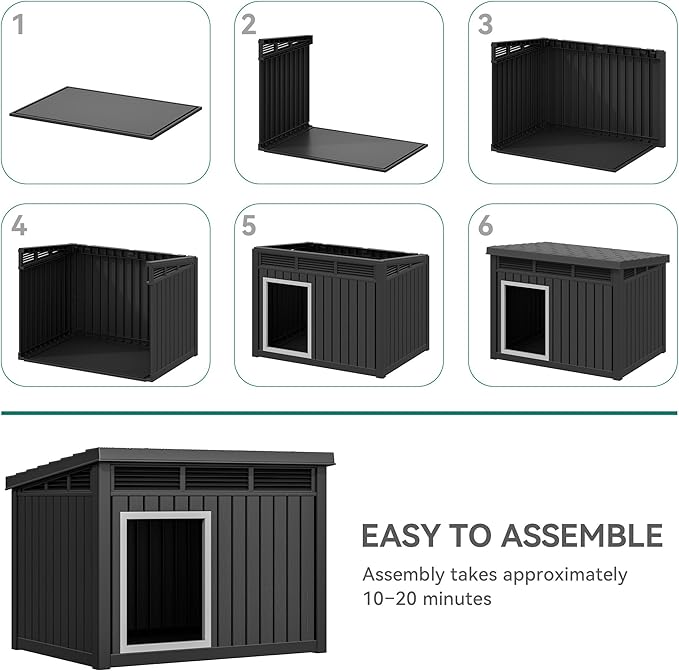 YITAHOME Plastic Dog House, Indoor & Outdoor Dog Kennel with Lift-Up Sloping Roof, Waterproof & Ventilated for Small to Medium Dogs, Easy to Clean Design, Black