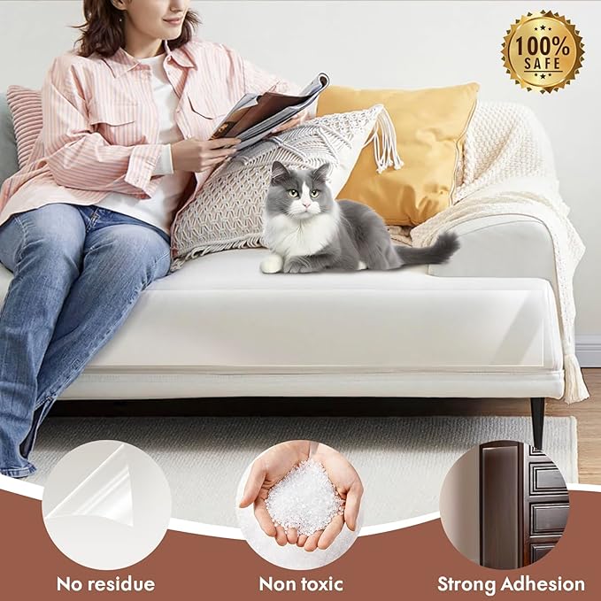 Cat Scratch Furniture Protector - 4.9"x500" Couch Protector from Cat Claws with 50 Pins, Clear Anti Scratch Furniture Protector Cat Couch Protector for Furniture、Door、Wall