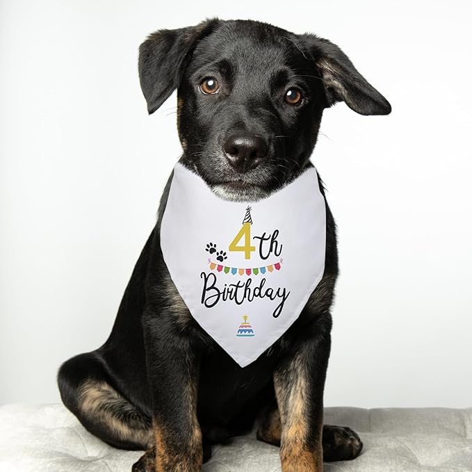 Dog Birthday Bandana Happy 4th Birthday Dog Bandana Party Supplies Pet Lover Gifts Happy Birthday Dog Triangle Scarf for Puppy Pet Scarf Accessories