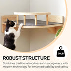 Cat Shelves for Wall, Corner Cat Wall Shelf with 3 Wide Steps, Wooden Wall Mounted Cat Shelf for Indoor Cats, 30 lb Capacity, Removable Plush Pads, Cat Climbing Perch Set for Large Cats