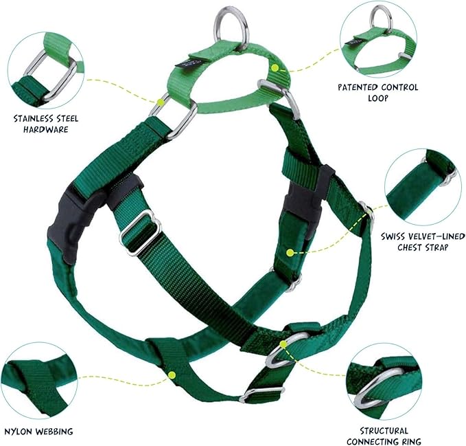 2 Hounds Design Freedom No Pull Dog Harness | Comfortable Control for Easy Walking | Adjustable Dog Harness | Small, Medium & Large Dogs | Made in USA | Solid Colors | 1" XL Kelly Green