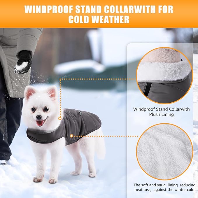 iBuddy Dog Winter Jacket for Medium Dogs, Easy on Dog Fleece Snow Coat Velcro Waterproof Pet Puffer Clothes with Harness Hole Adjustable Reflective Quilted Pet Cold Weather Vest Wind-poof for Boy Male