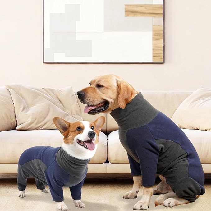 Dog Winter Coat Soft Fleece Dog Clothes for Cold Weather, Warm Dogs Pullover Pajamas Cozy Cold Weather Jacket Full Body Suit Windproof Fleece Sweater for Dogs Walking Hiking Sleeping (Blue L)