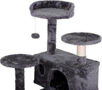 54-Inch Cat Tree for Large Cats, Sturdy Multi-Level Cat Tower with 2 Condos, Hanging Ball and Sisal Scratching Posts, Durable Cat Furniture for Indoor Cats (Dark Grey)