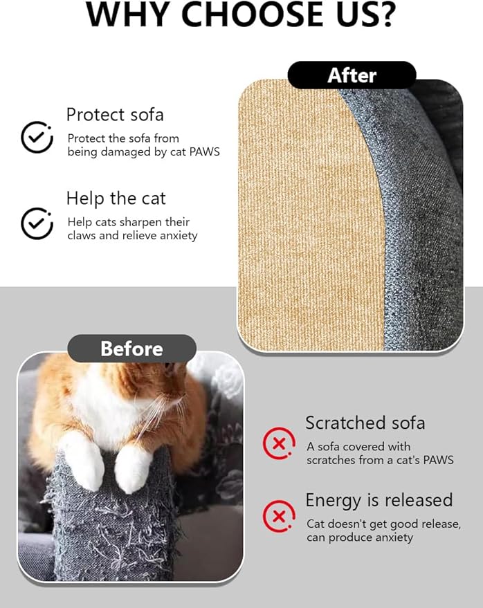 Couch Wall Corner Protector for Indoor Cats, Anti Scratch Furniture Protector from Cats Scratching, Trimmable Climbing Cat Scratcher Pad Mat for Cat Board/Door/Carpet(Khaki, 39.3x15.8In)