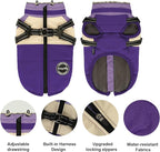 Winter Coat, Waterproof Jacket, Warm Turtleneck Fleece Vest With Built-in Harness, Reflective Snow Jacket Snowsuit for Small Medium Large Dogs, Purple L