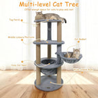 PETSITE Multi-Level Cat Tree, 47 Inches Tall with Jute Scratching Posts, Nest, Rotatable Cat Basket, Dangling Ball, and Top Scratching Ball, Ideal for Indoor Cats to Play and Rest