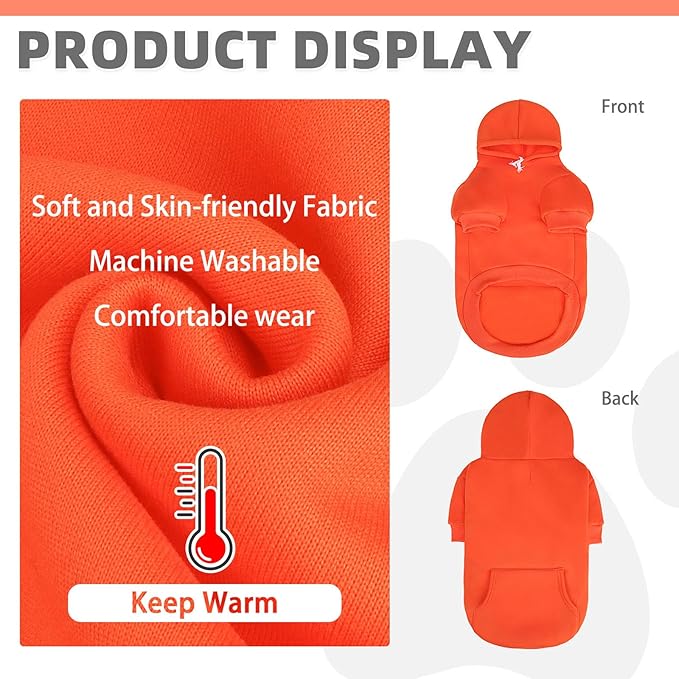 KOOLTAIL Dog Hoodie for Large Medium Small Dogs,Soft &Warm Pet Sweater with Leash Hole and Pocket Boy Girl,Puppy Fall Winter Jacket Clothes,French Pitbull Cold Weather Coat Sweatshirt,Orange SM