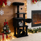 Cat Tree,Cat Tower for Indoor Cats,49-Inch Corner Cat Condo with Scratching Post,Tunnel,Basket,Plush Perch,Gothic Kitten Tree for Climbing,Exercise,Hidden,Black
