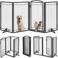 36" Tall Metal Freestanding Dog Gate with Cat Door for Indoor&Outdoor,80" Extra Wide Foldable Pet Gate,Foldable Indoor Dog Fence for Wide Openings Stairs,Deck,Yard,Doorways(4 Panels,Black)