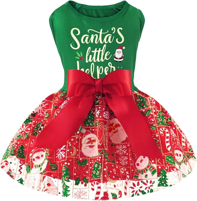 XPUDAC Dog Christmas Dress Outfit Snowman Tulle Dress Holiday Dog Clothes for Small Dogs Girl, Santa Pet Costume Cat Outfits-Small