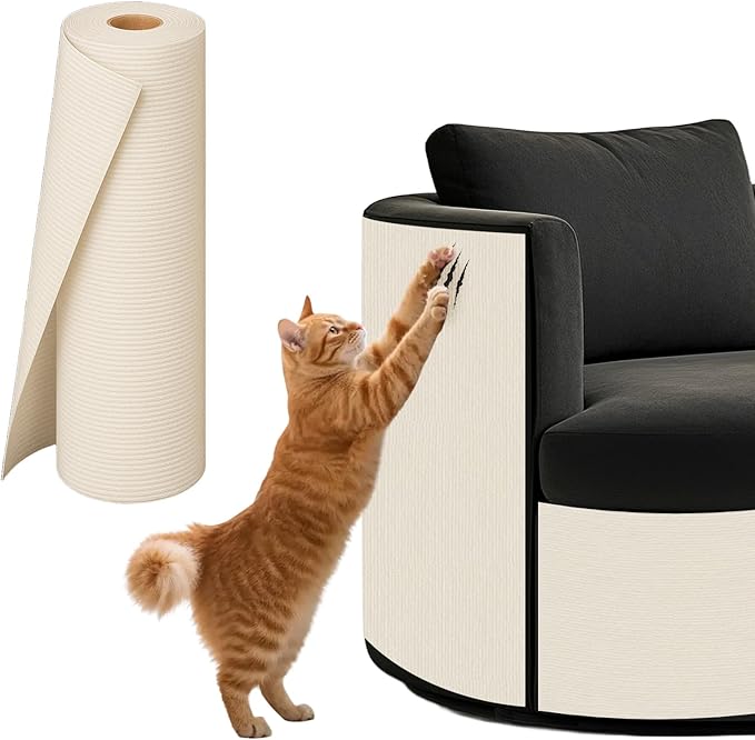 PowerKing Cat Scratch Furniture Protector, 78.7"x15.8" Self-Adhesive Cat Scratch Mat for Couch & Sofa, Trimmable DIY Cat Scratcher Pads for Indoor Cats (Beige)