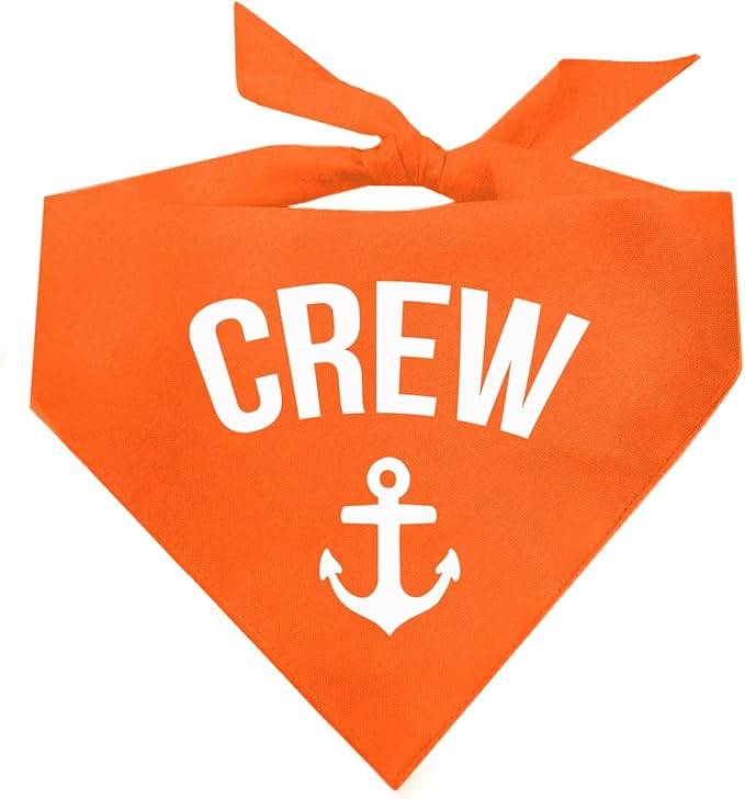 Crew with Anchor Dog Bandana | 100% Cotton | Made in USA | Boat & Fishing | Captain | Beach & Lake | Summer | Outdoors | Father's Day |Orange, One Size (265)
