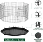 PJYuCien Dog Playpen with Bottom Pad - Metal Foldable Exercise Pen, 8 Panels 36" H x 24" W Indoor Outdoor Pet Fence Puppy Crate Kennel, Black