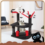 Nobleza Gothic Cat Tree with Coffin Bed, 24.4" Halloween Black Goth Cat Tree Tower for Indoor Cats, Spooky Cat Tree Stand Climber Pole with Hanging Spiders Bats for Kitten, Black Red, Small