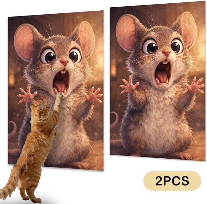 Nuxovilar Cat Wall Scratcher 15.3x23.6 Inches Polyester Synthetic Fiber, Surprised Mouse Print, wall scratchers for Indoor Cats, cat Scratch pad, Home Decor, Closet, Laundry Room (2pcs)