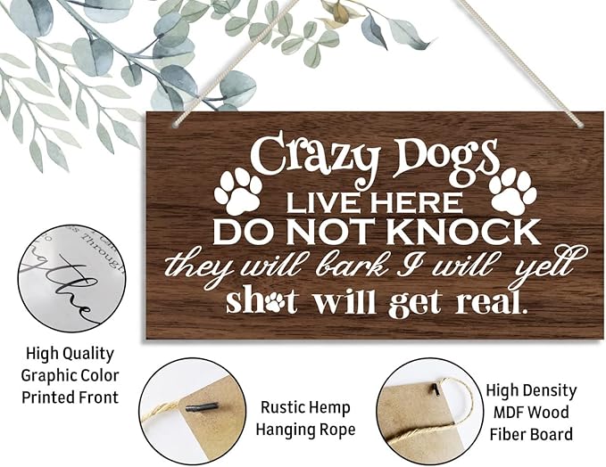 Funny Please Do Not Ring Doorbell Wood Decor Sign, Crazy Dogs Live Here Do Not Knock, Hanging Printed Wooden Plaque Decor, Farmhouse Wood Plaque Decor 12x6inch