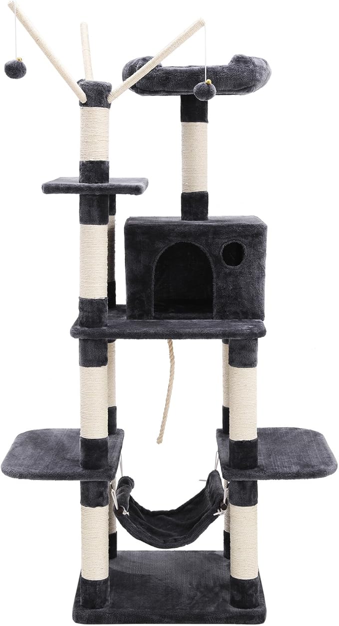 FEANDREA B01J7AN53C XXL Climbing Tree, Stable Cat Tree with Hammock, Cave, Play Sisal, 154 cm, Smoke Grey Beige Light Grey PCT86G, 15600 g