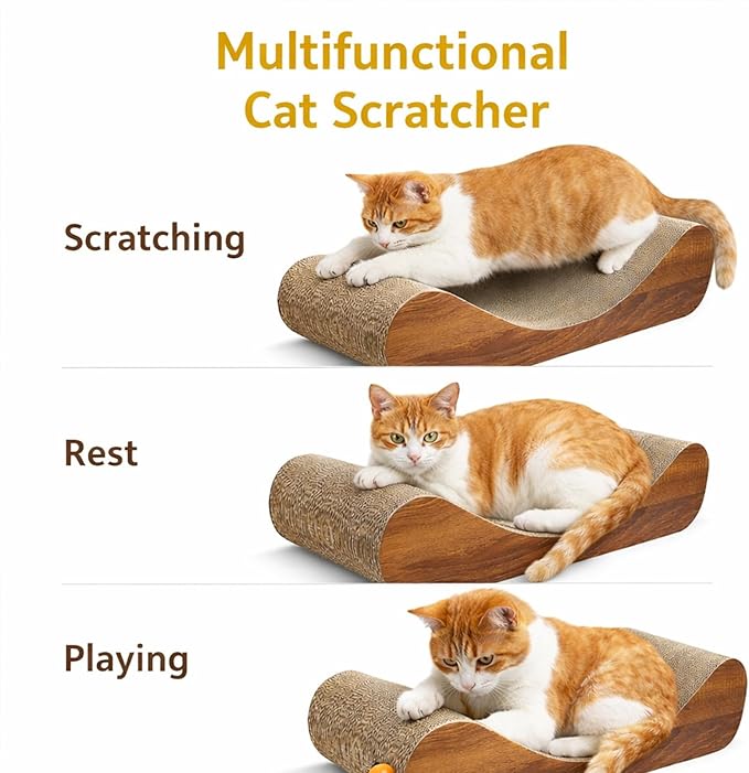 FluffyDream Cat Scratcher Cardboard Lounge Bed, Cat Scratching Pad, Pet Lounger (Bone)
