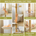 Floor to Ceiling cat Tree - Adjustable Height (95-98in,104.3-108.2in)- with Width 4.33 in Scratching Post,Cat Hammock,Fully Wrapped with sisal Rope - Heavy Duty cat Tree.(Holds 110 lbs)