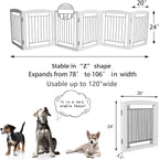 ZJSF Freestanding Foldable Dog Gate Wooden Extra Wide White Puppy Gate 6 Panels Tall Pet Gates for The House Dog Fence