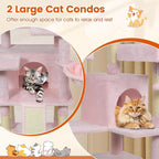 PETSITE Multi-Level Cat Tree, 65 Inches Tall with Sisal Scratching Posts, Condos, Rotatable Cat Basket, Dangling Balls, and Sisal Ladder, Ideal for Indoor Cats to Play and Rest (Pink)