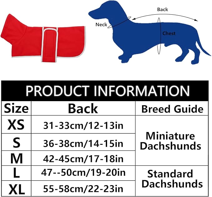 Geyecete Dachshund Sweaters for Dogs, Dachshund Coat Perfect Dog Winter Coat with Padded Fleece Lining and High Collar, Dog Snowsuit with Adjustable Bands - Red - M
