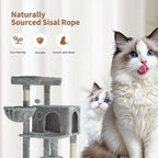 56.2 Inch Cat Tree Condo, Multi-Level Tower with Sisal Scratching Post, Cat House, Plush Toy & Indoor Play Gym (Grey)