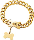 Strong Gold Dog Collar,Heavy Duty Chew Proof Thick Cuban Link Chain Fashion Necklace Collar for Medium Dogs(Long 18'',Width 0.75'')