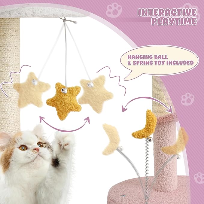 Magshion 33" Flower Cat Tree for Indoor Cats, Compact Cat Tower with Condo, Scratching Posts, Flower Perch & Dangling Toys for Kittens & Small Cats, Cute Cat Furniture Stand, Purple