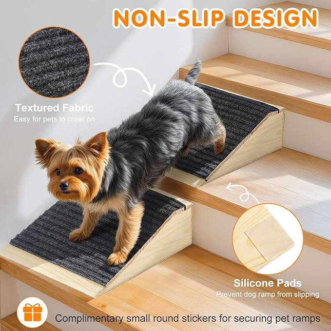 Dog Ramp for Stairs, Non-Slip Dog Stairs, Sturdy Wooden Pet Steps for Small Dogs and Cats Fits Staircase Indoor, Assist for Injured and Older Pets(4 Pack/S, Light Wood)
