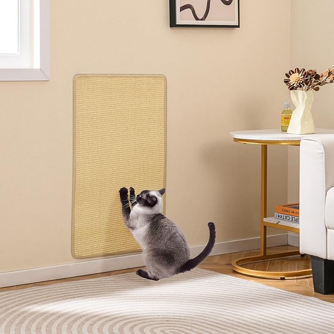 PETSITE Cat Scratcher Mat, Natural Sisal Scratching Mats, Horizontal Cat Floor Scratching Pad Rug with Adhesive Hook Loop Tapes (2, 31.5 x 19.69 in)
