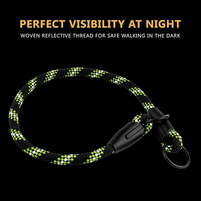 BronzeDog Rope Pro Training Dog Collar Braided No Pull Quick Release Round Lead Collars for Dogs Small Medium Large Puppy (XL - 23.6" Long, Green)