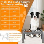 COMESOON Elevated Dog Bowls, 5 Adjustable Heights (3.9"-13.4") Raised Dogs Food Bowl Stand for Medium Large Sized Dogs, Non-Slip Foldable Travel Pet Feeder Grey with Stainless Steel Bowls