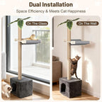 XiaZ Cat Window Perch with Tall Scratching Post, 58" Cats Window Hammock with Cat Condo, Multi-Level Cats Scratching Post for Climbing, Sleeping & Watching Birds