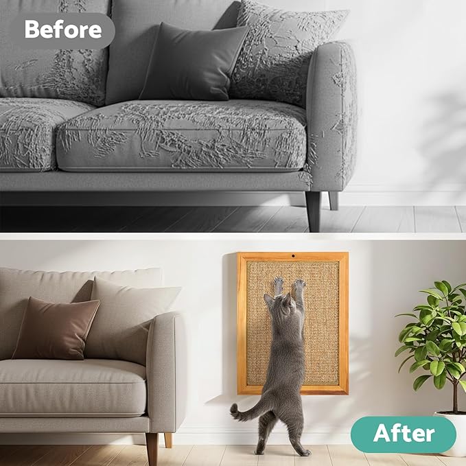 Scratching Pad for Cats, Sisal Cat Scratch Pad for Wall Mounted, Extra Large Cat Scratch Pads for Indoor Cats Kitty, Wooden Scratching Board Scratching Cat Toys Wall Furniture