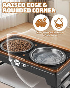 Elevated Dog Bowls for Small Dogs and Cats with Mat, Non-Slip Cat Bowls with 2 Thick 5.5" Stainless Steel Dishes, Dog Feeder 2 Heights Adjustable to 2.6"-5.3"