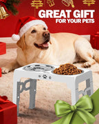 Elevated Dog Bowls for Medium Size Dogs, Non-Slip Dog Feeder with 1*Stainless Steel Dishes & 1*Slow Feeder Bowl, 5 Heights Adjustable Raised Bowls to 3.15″-8.66″-9.84″-11.02″-12.2″