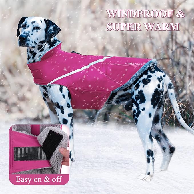 VIVAGLORY Snowrap Dog Coat, Jacket with Harness Hole, Dog Coat for Winter & Cold Weather, Fluffy Warm Fleece Lined Reflective Water Resistant for Puppy, XS, Fuchsia