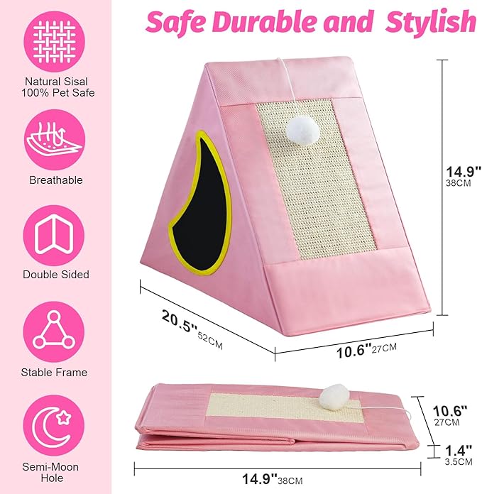 Upgraded Cat Scratcher House, 3 in 1 Foldable Sisal Cat Scratcher, Double-Sided Usability, Durable Cat Furniture for Cats to Play, Scratch, and Sleep